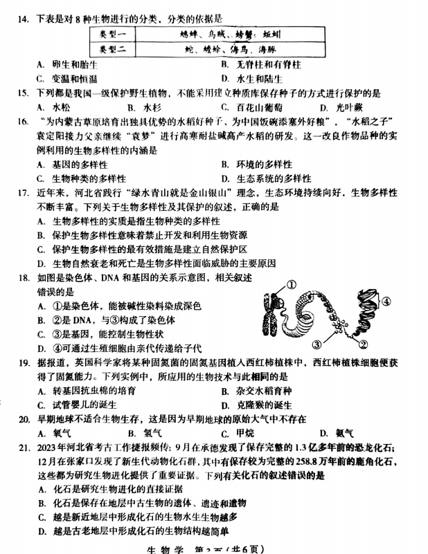 中考试题  河北省九地市生物试卷 第4张