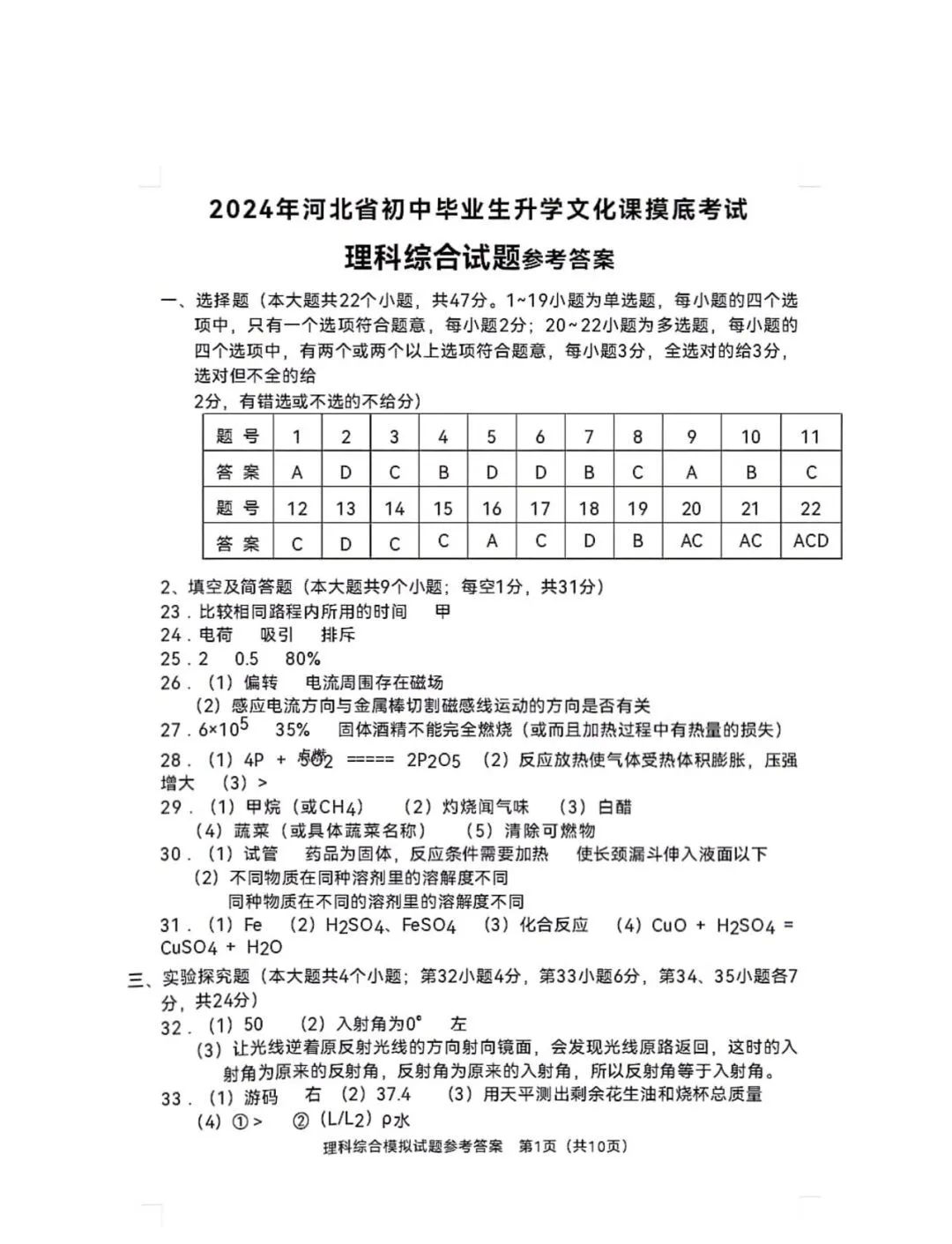 中考理综 | 2024河北省各地区一模卷含答案(共4套) 第128张