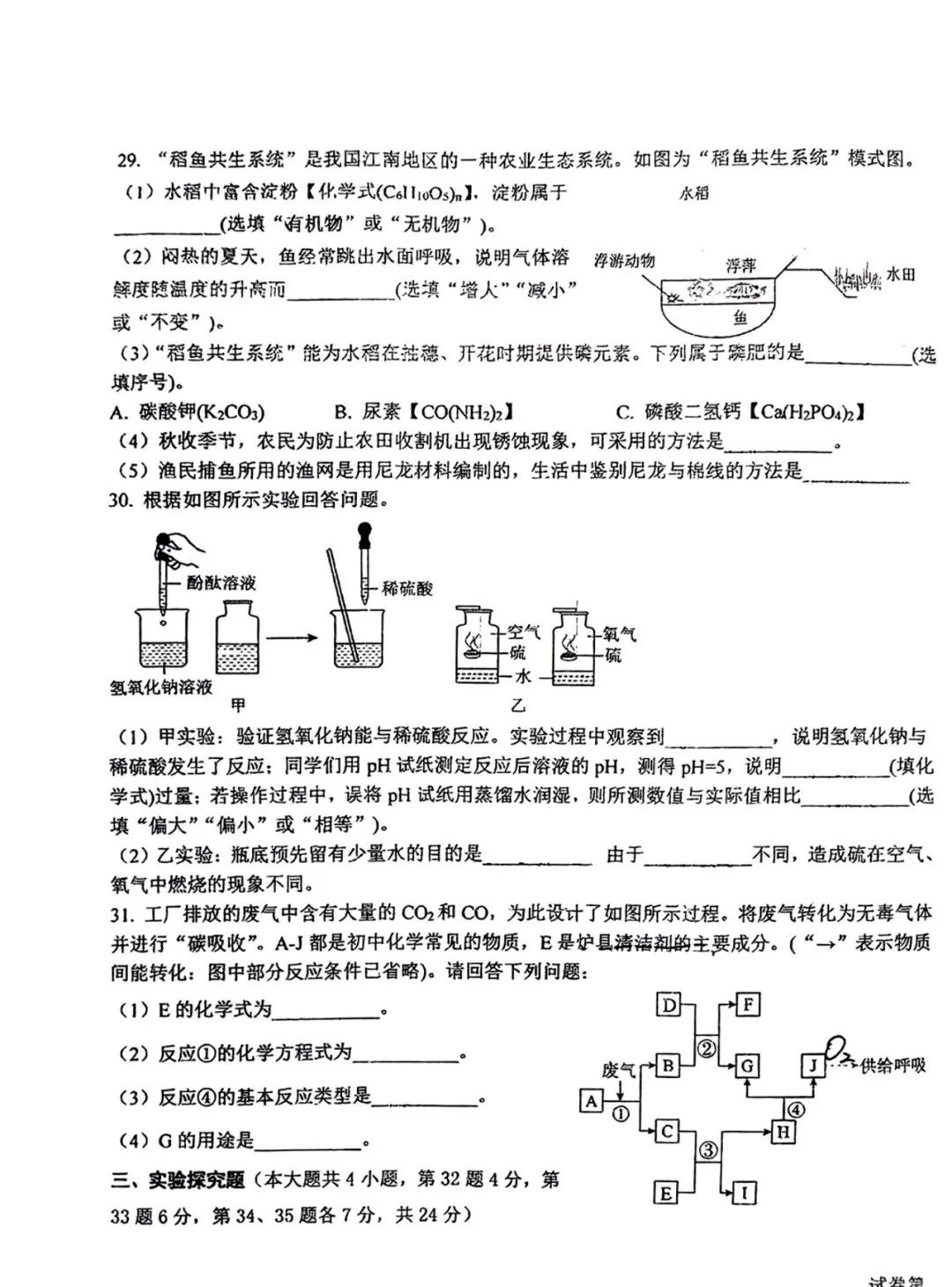 中考理综 | 2024河北省各地区一模卷含答案(共4套) 第67张