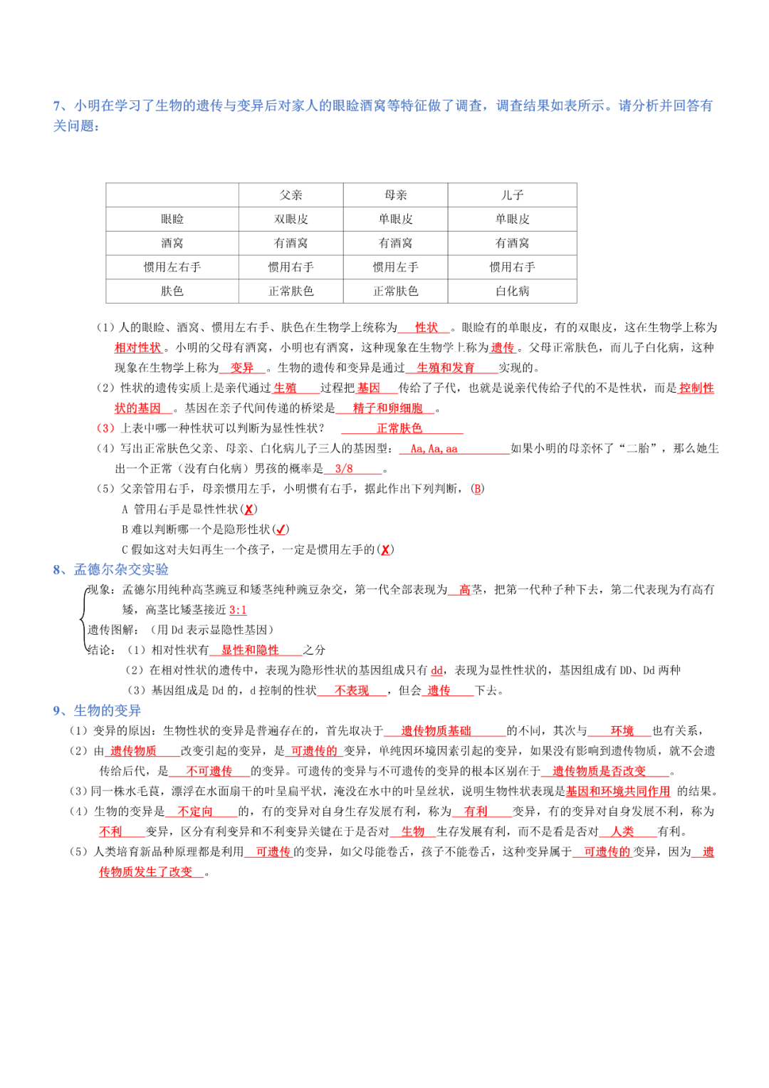 生物——八年级下册中考必背考点分册梳理 第5张