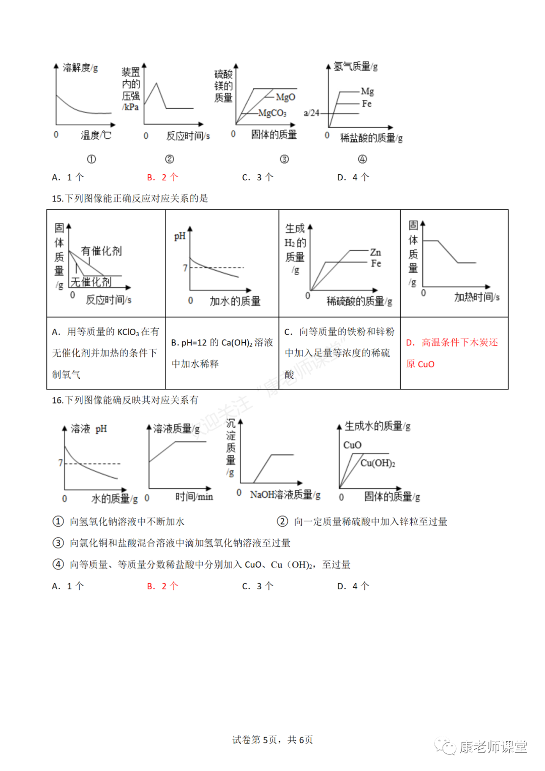 初中化学中考专题——图像专题 第5张