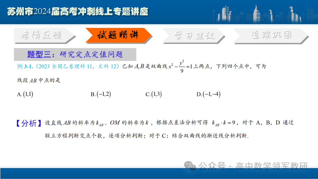 最后高考冲刺必备最优课件:平面解析几何“有解”思维→“优解”思路 第48张