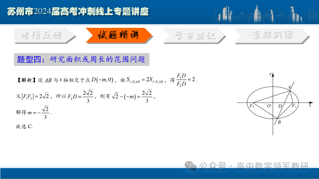 最后高考冲刺必备最优课件:平面解析几何“有解”思维→“优解”思路 第76张