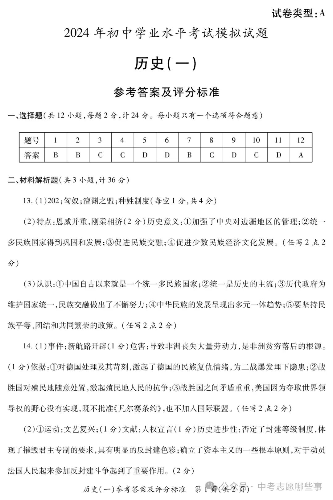 【中考西安一模】2024年陕西省西安市莲湖区中考一模(试卷+答案+评分标准) 第14张