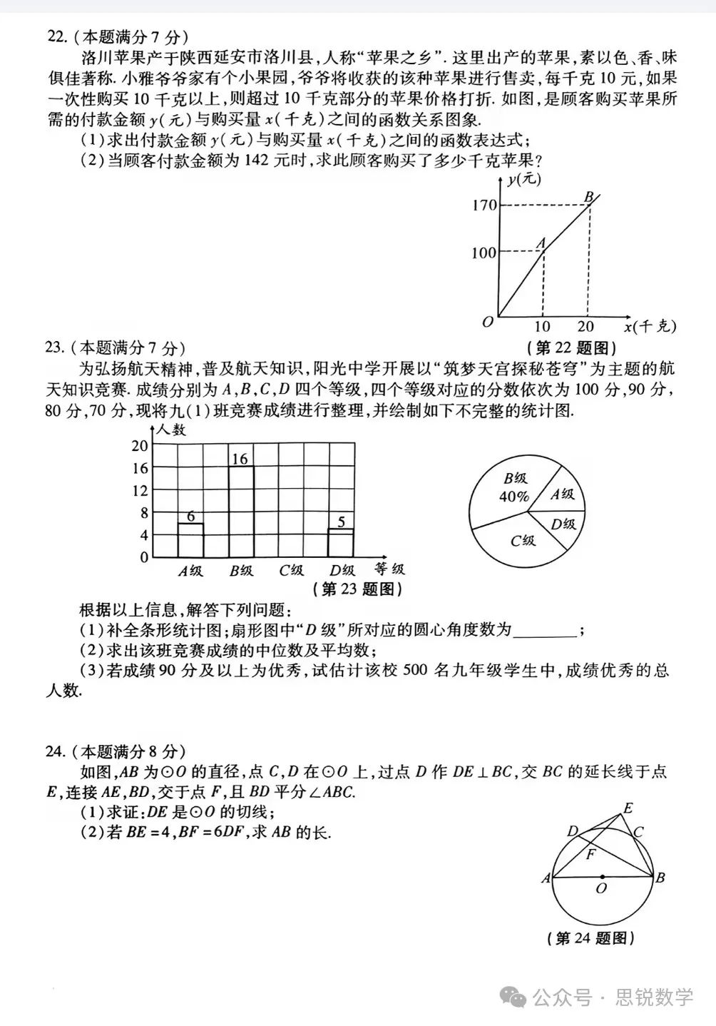 2024陕西中考数学全真模拟卷 第5张