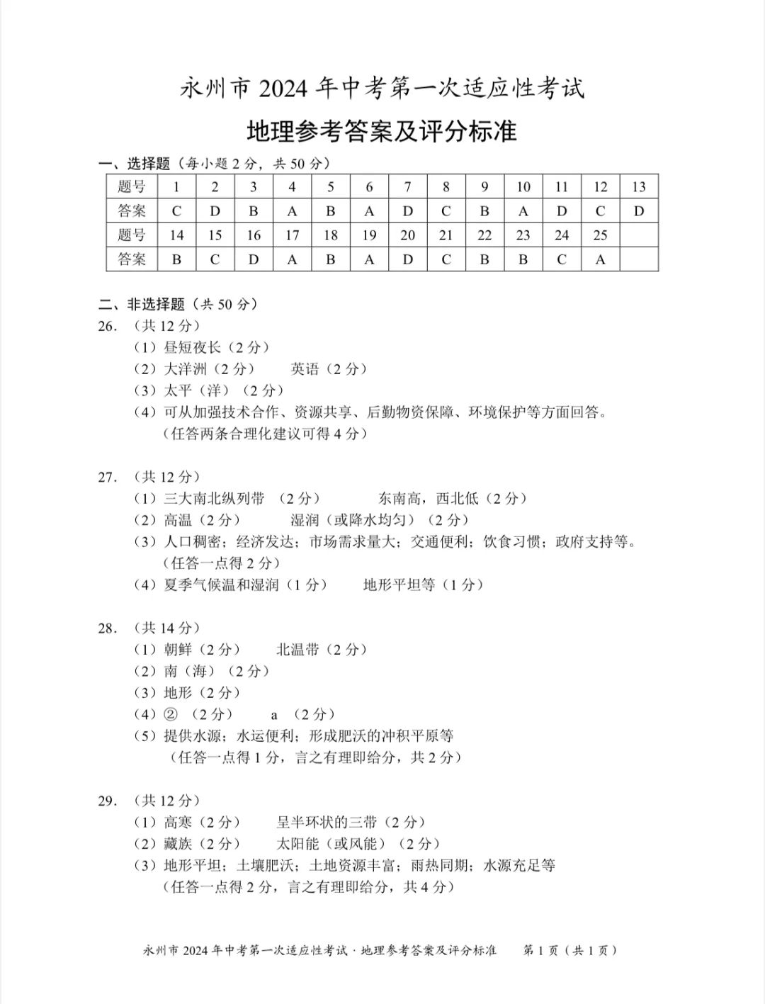 永州2024年中考第一次适应性考试地理试卷含答案 第7张