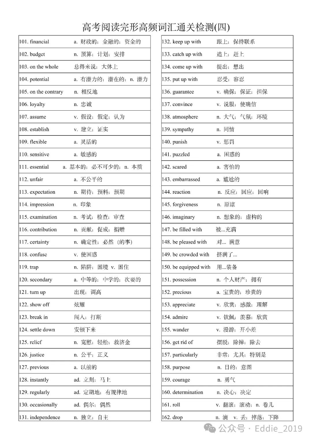 高考阅读完形高频词汇通关检测(四) 第3张