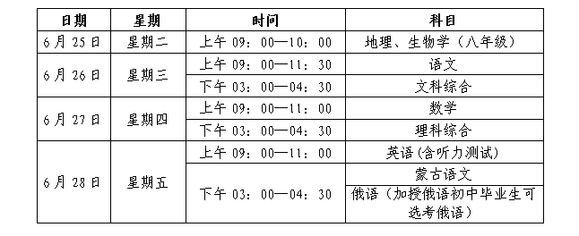 包头市2024年中考科目、考试时间确定 第3张