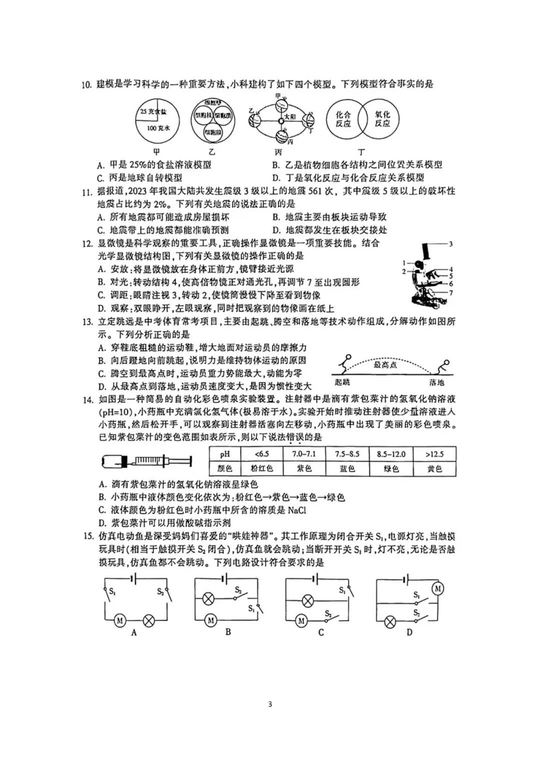 【中考模拟】浙江金华2024年4月九年级科学试卷(扫描)义乌市稠州中学2023学年第二学期八年级科学独立作业(PDF版 无答案) 第4张