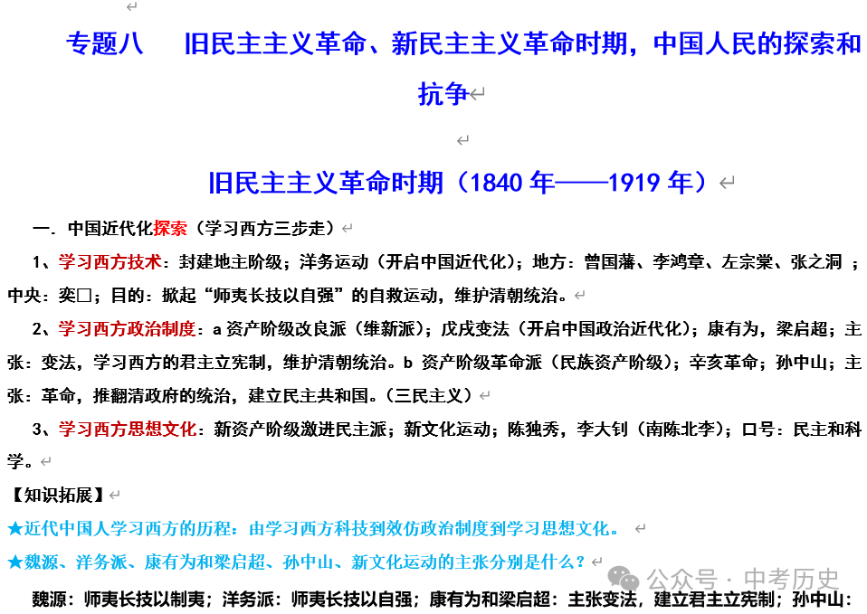 2024年中考历史二轮专题知识清单 第14张