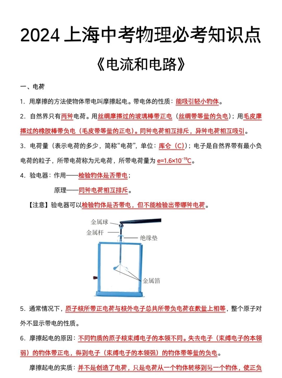 2024上海中考物理必考知识点(电路与电流) 第1张