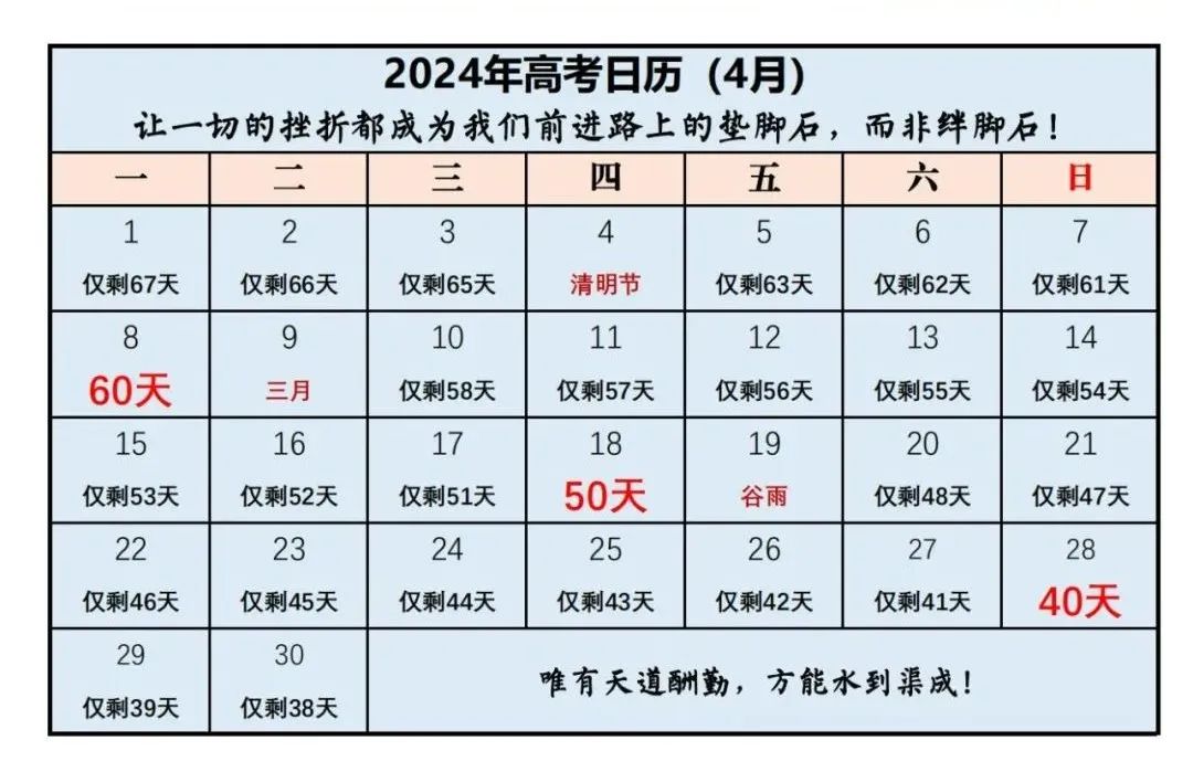 2024 高考倒计时日历及复习建议出炉,贴墙上,我们一起努力! 第2张