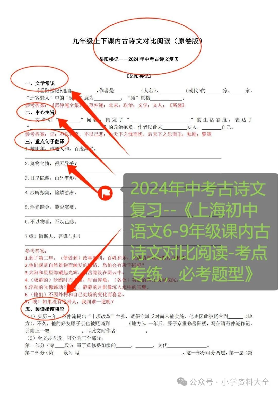 2024年中考古诗文复习-‎-⁢〈上海初中语文6-⁦9年级课内古诗文对比阅读-‪考点专练,⁥必考题型〉 第7张