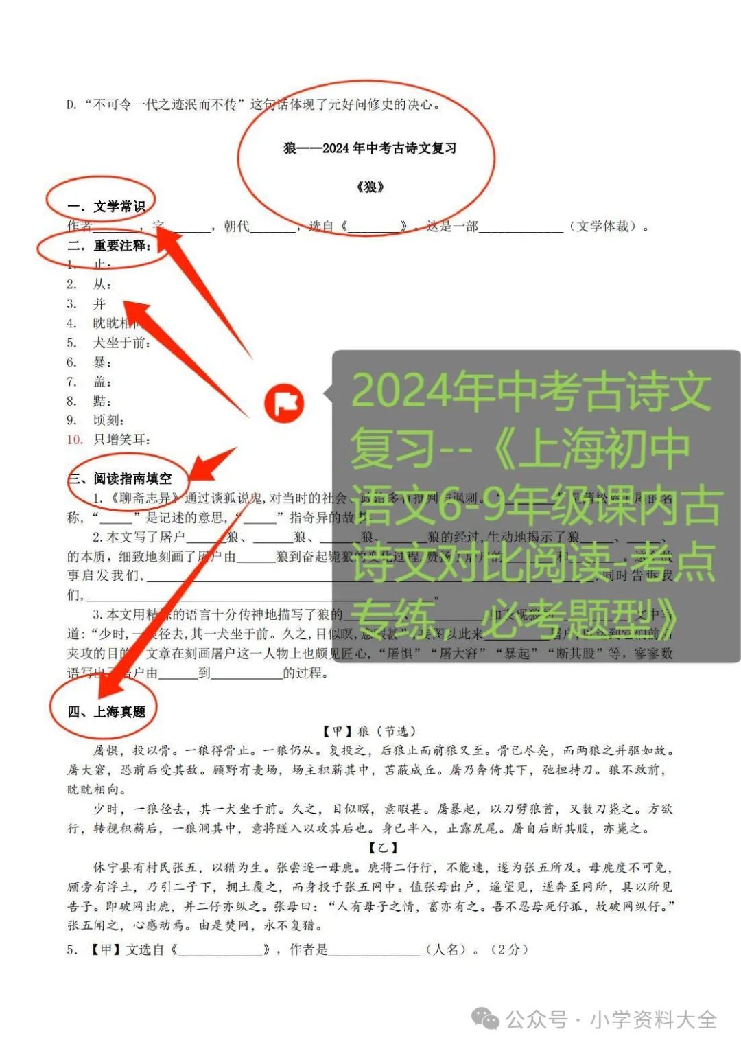 2024年中考古诗文复习-‎-⁢〈上海初中语文6-⁦9年级课内古诗文对比阅读-‪考点专练,⁥必考题型〉 第9张