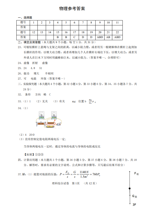 【中考理综模拟卷】2024年石家庄市新华区中考一模理综试卷(含答案) 第11张