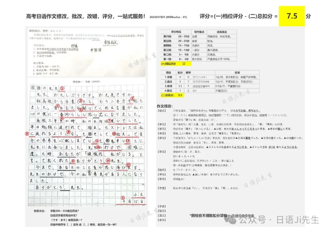 高考日语作文修改批改改错评分 第1张