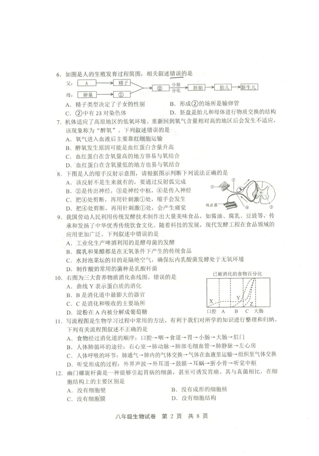 中考生物 | 2024河北省唐山市路北区八年级学考模拟题含答案 第4张