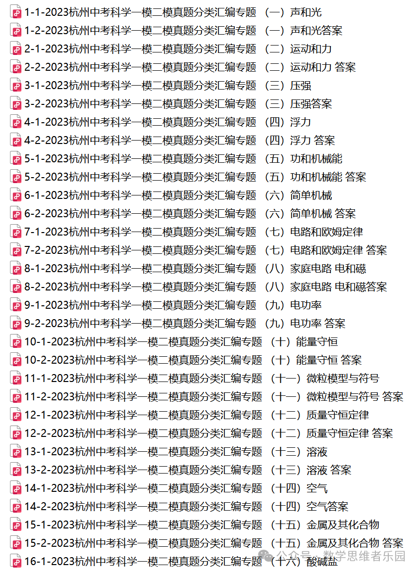 【中考科学 备考冲刺】2023杭州中考科学一模二模汇编 专题 (答案)! 第30张