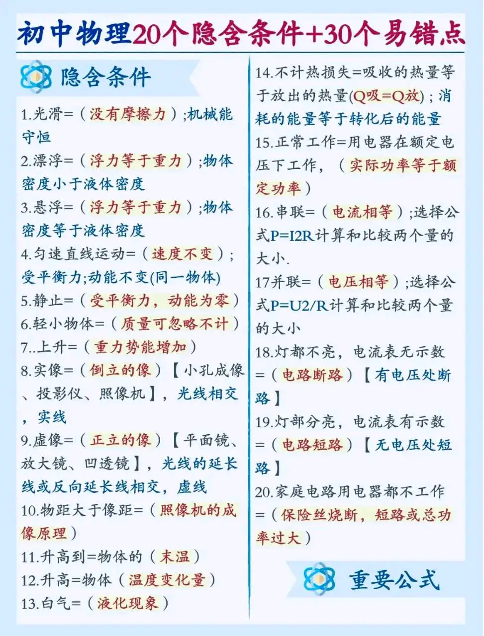 中考物理,常考的60个易错点+40个隐藏条件 第9张