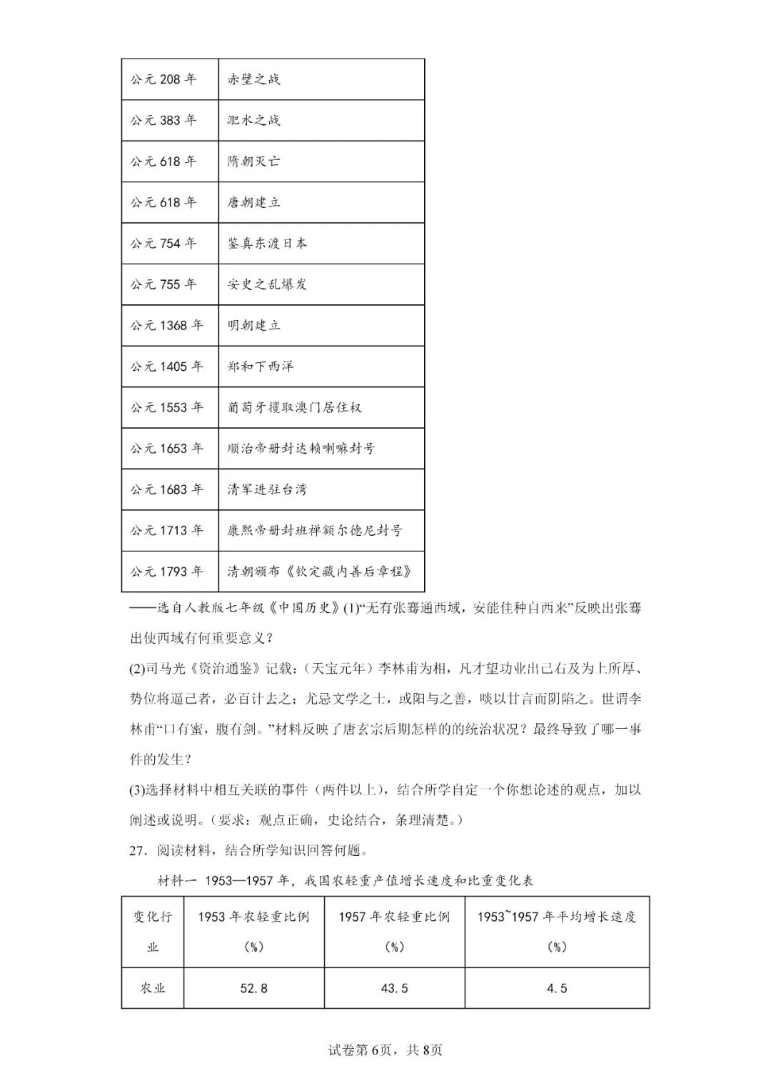 中考历史模拟题|2023年山东省临沂市罗庄区中考二模历史试题 第6张