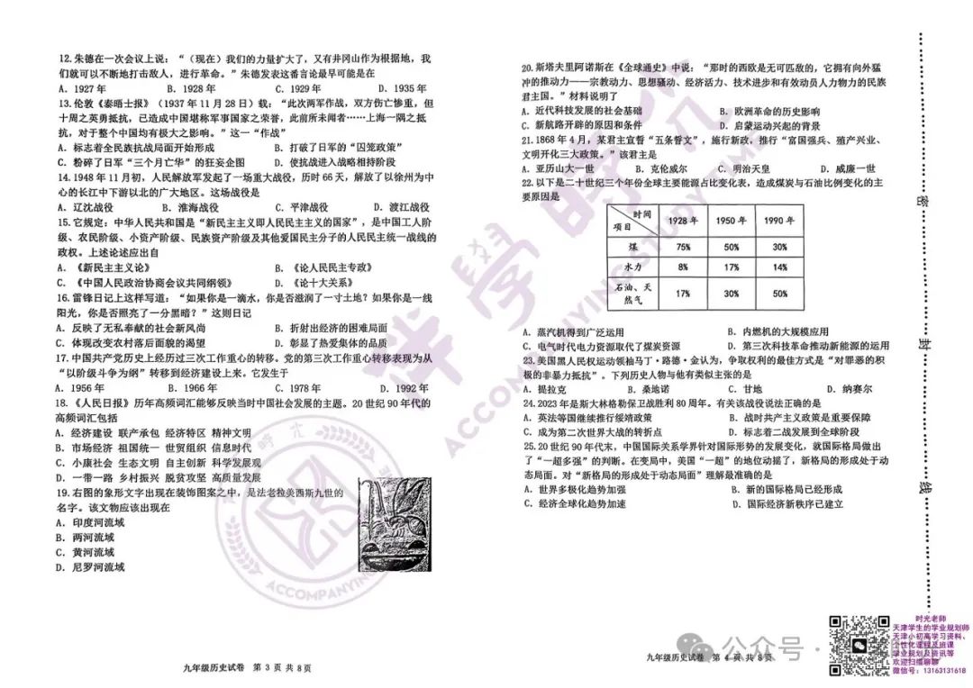 @天津考生 2024年天津中考河西区一模历史试卷+答案 第2张