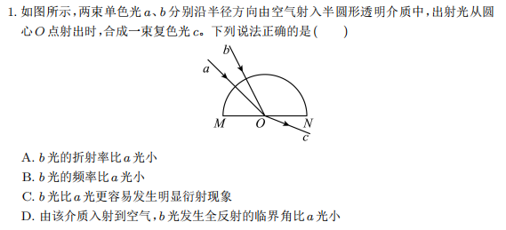 【高考押题】选择题——光学部分 第1张