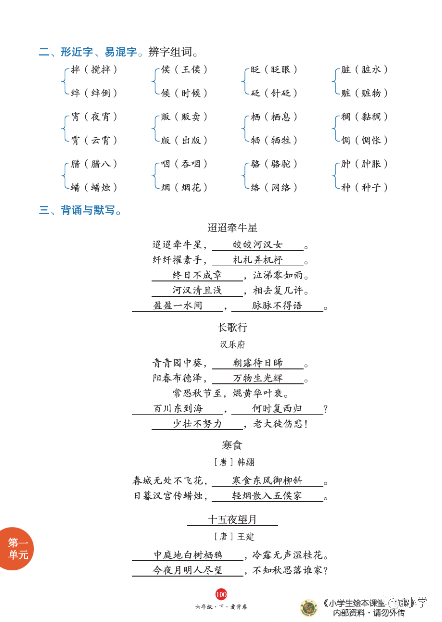 部编小学语文6年级下册:1-8单元全册必背知识点,免费下载 第2张