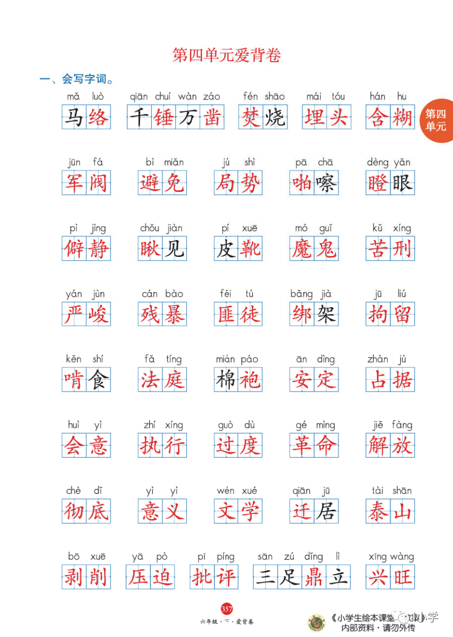 部编小学语文6年级下册:1-8单元全册必背知识点,免费下载 第7张