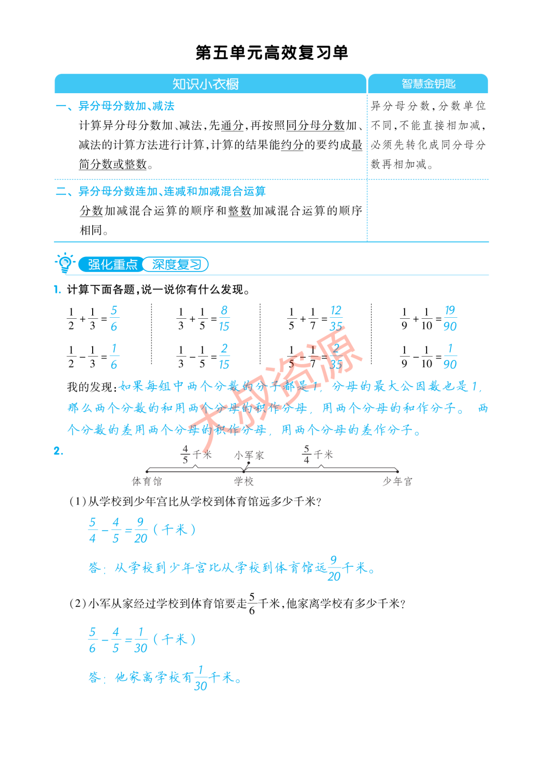 【小学生教辅】小学数学5年级下册单元归纳考点复习(可打印) 第12张