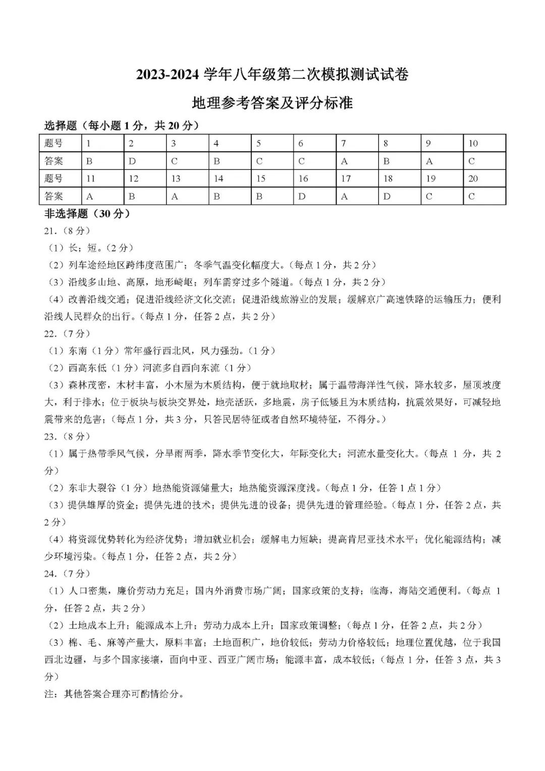 【中考模拟】2024年河南省焦作市中考二模地理试卷及答案 第8张