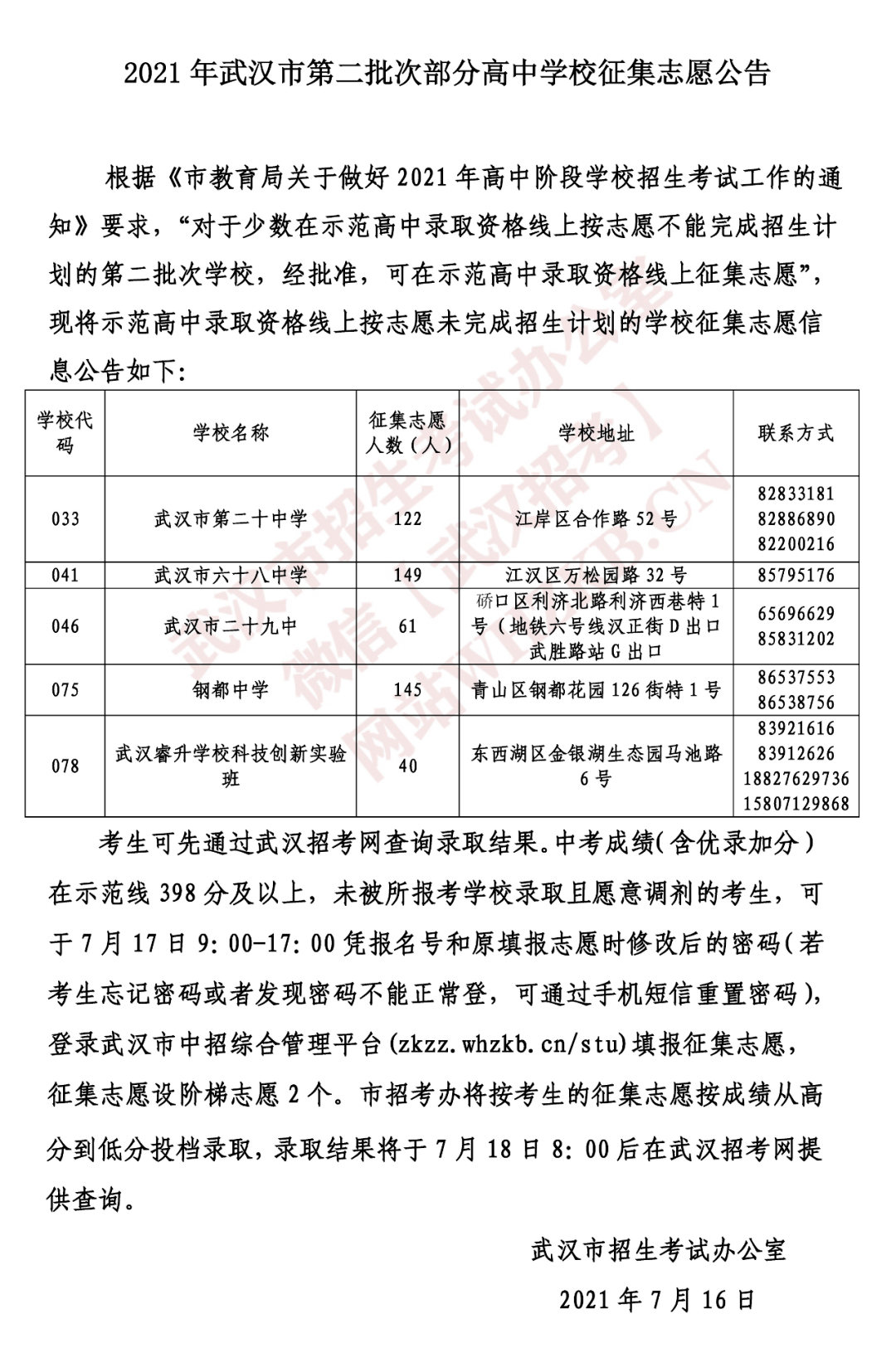 2024年武汉市中考考点查询在即!什么是征集志愿? 第6张