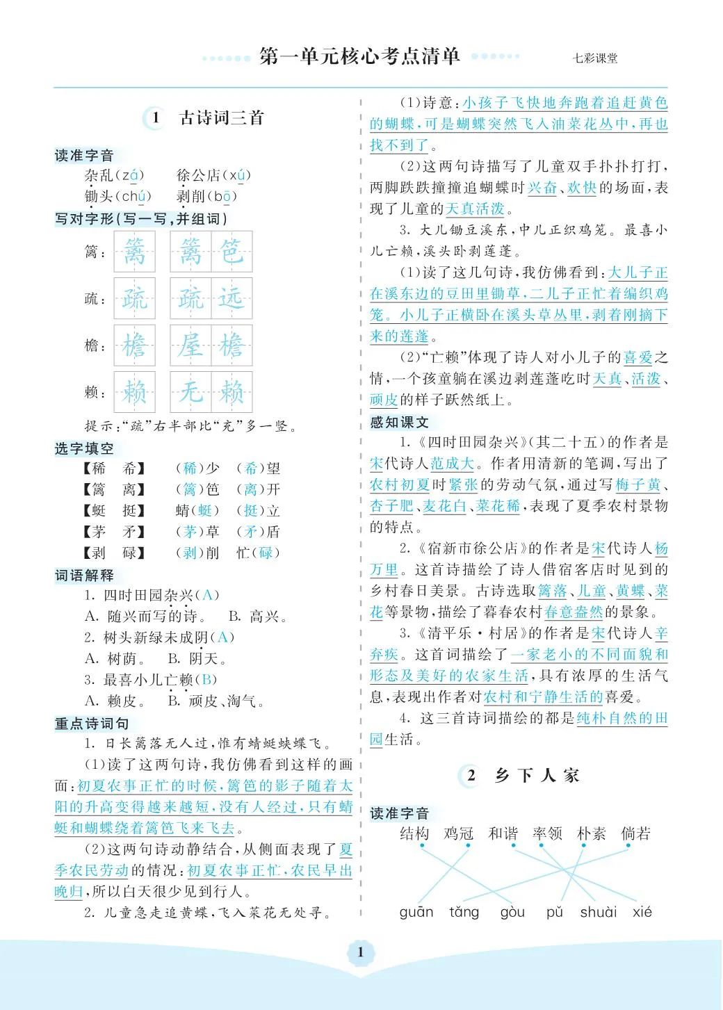 小学语文是四年级(下)全册考点清单 ,可下载打印 第1张