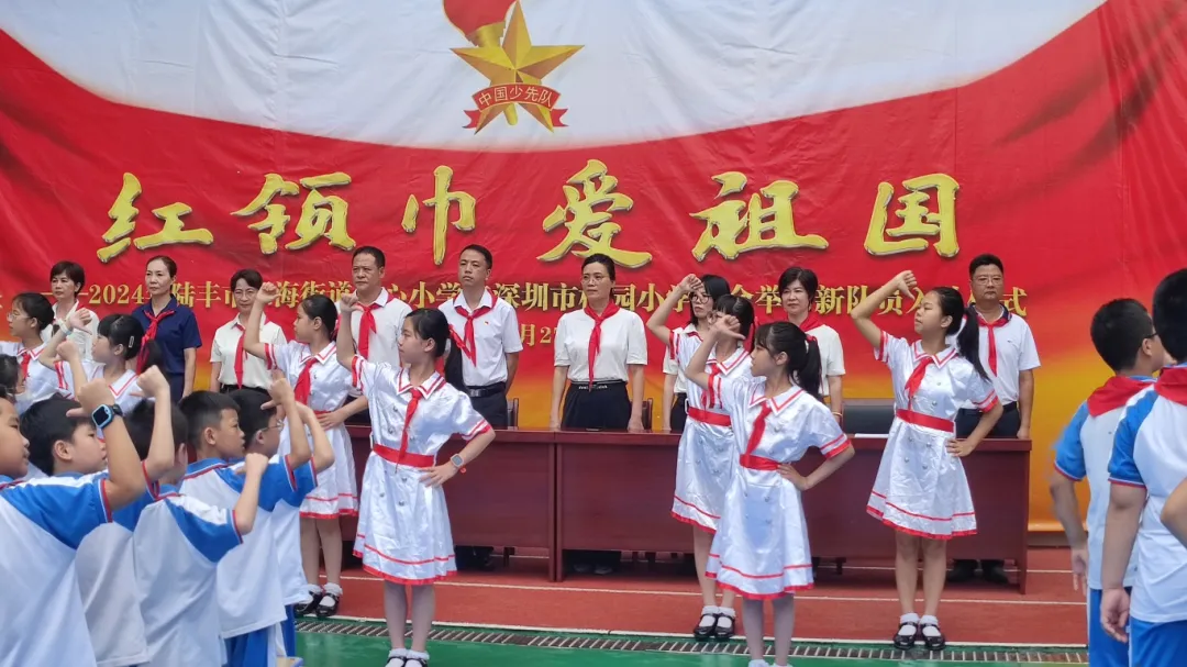 红领巾爱祖国——陆丰市东海街道中心小学、深圳市罗湖区桂园小学联合举行2024年新队员入队仪式 第33张