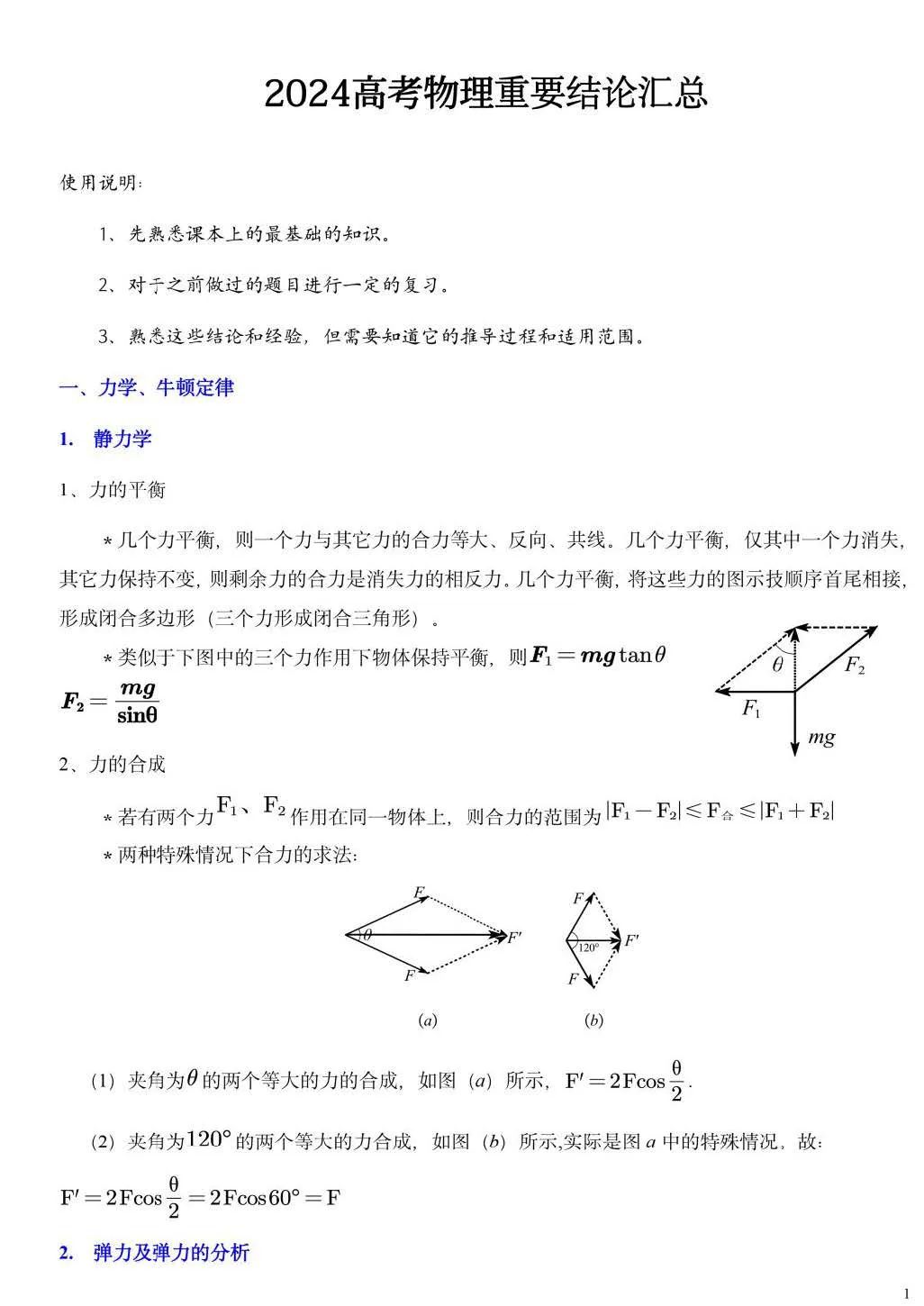 【高考必读】2024年高考物理重要结论汇总(值得收藏) 第1张