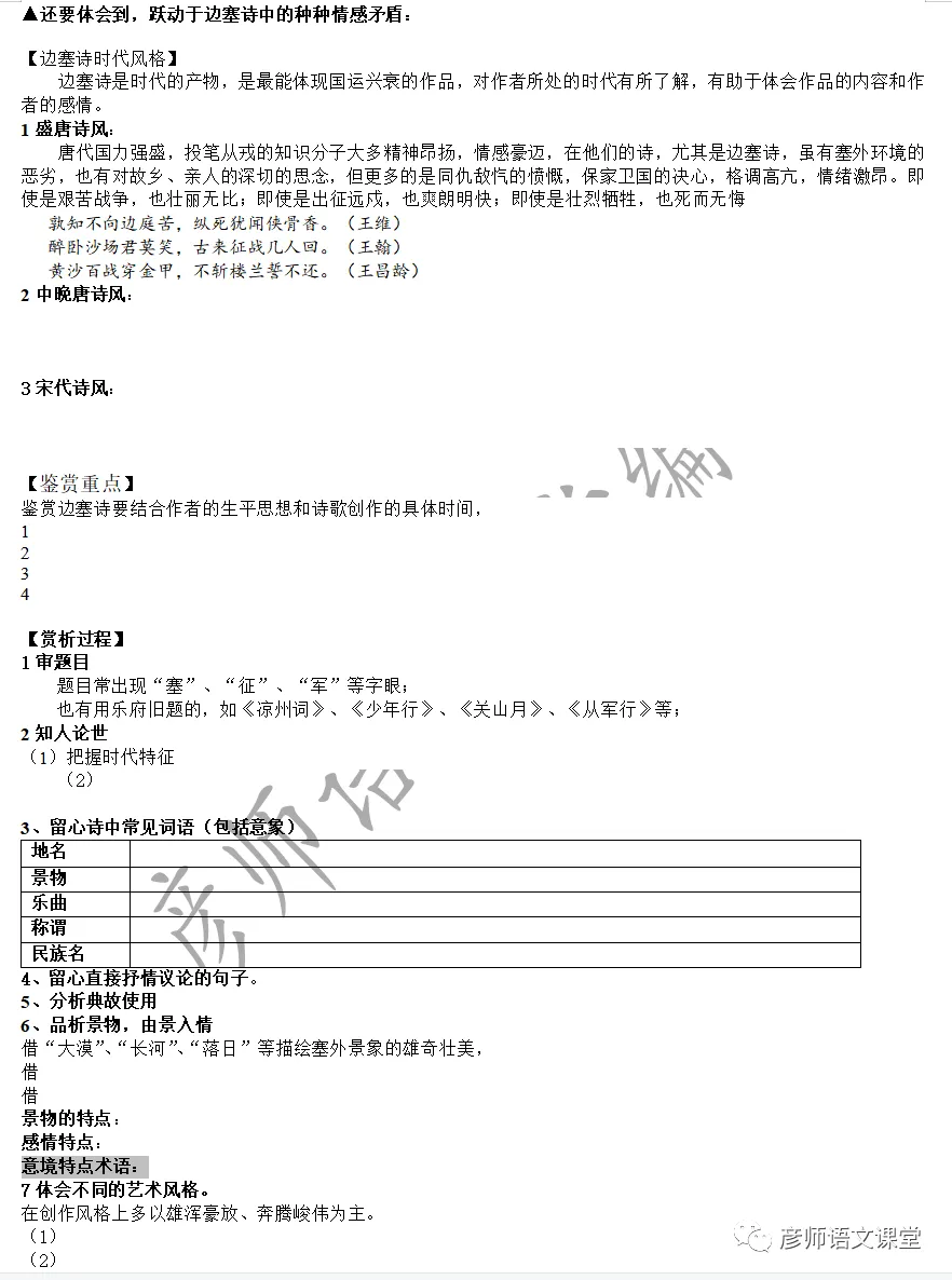 高考古诗鉴赏之边塞诗讲解与练习53篇(学生版讲义) 第2张