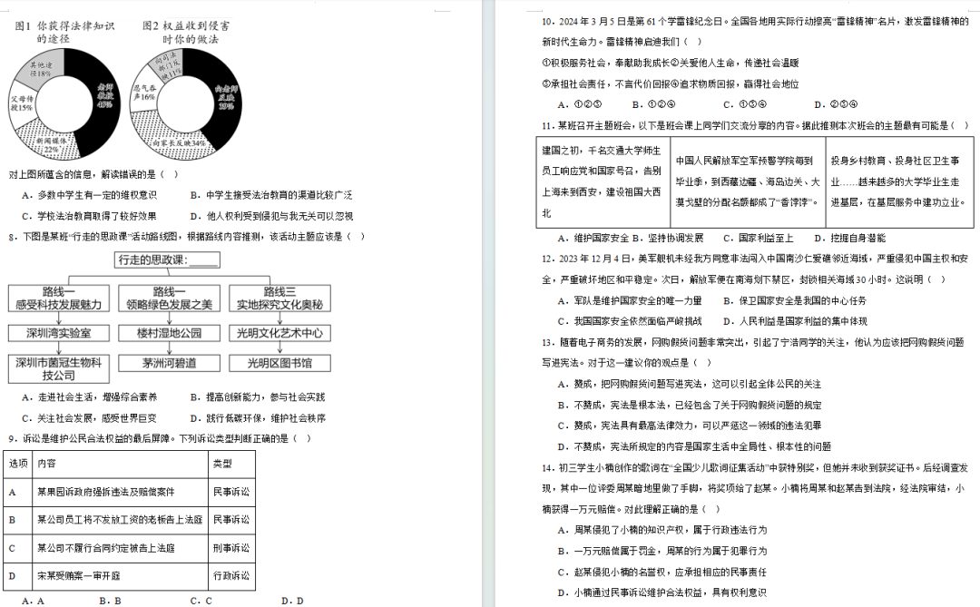 2024年全国各省中考道法第三次模拟卷+答案解析! 第3张