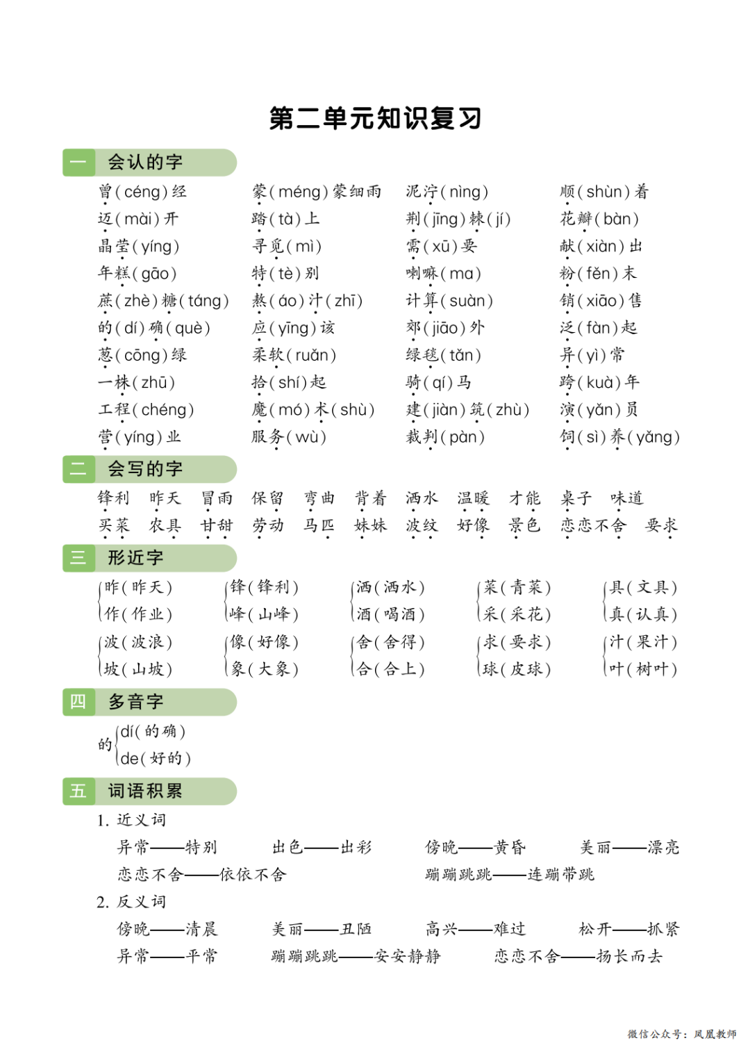 小学语文二年级下册第1~8 单元知识梳理,复习(可打印) 第4张