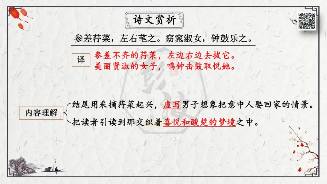 【中考专项复习课件】诗词曲85篇-45《关雎》 第14张