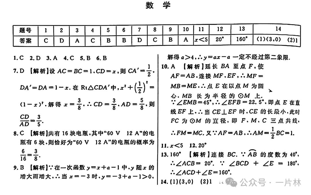 中考数学卷二试卷和答案 第5张