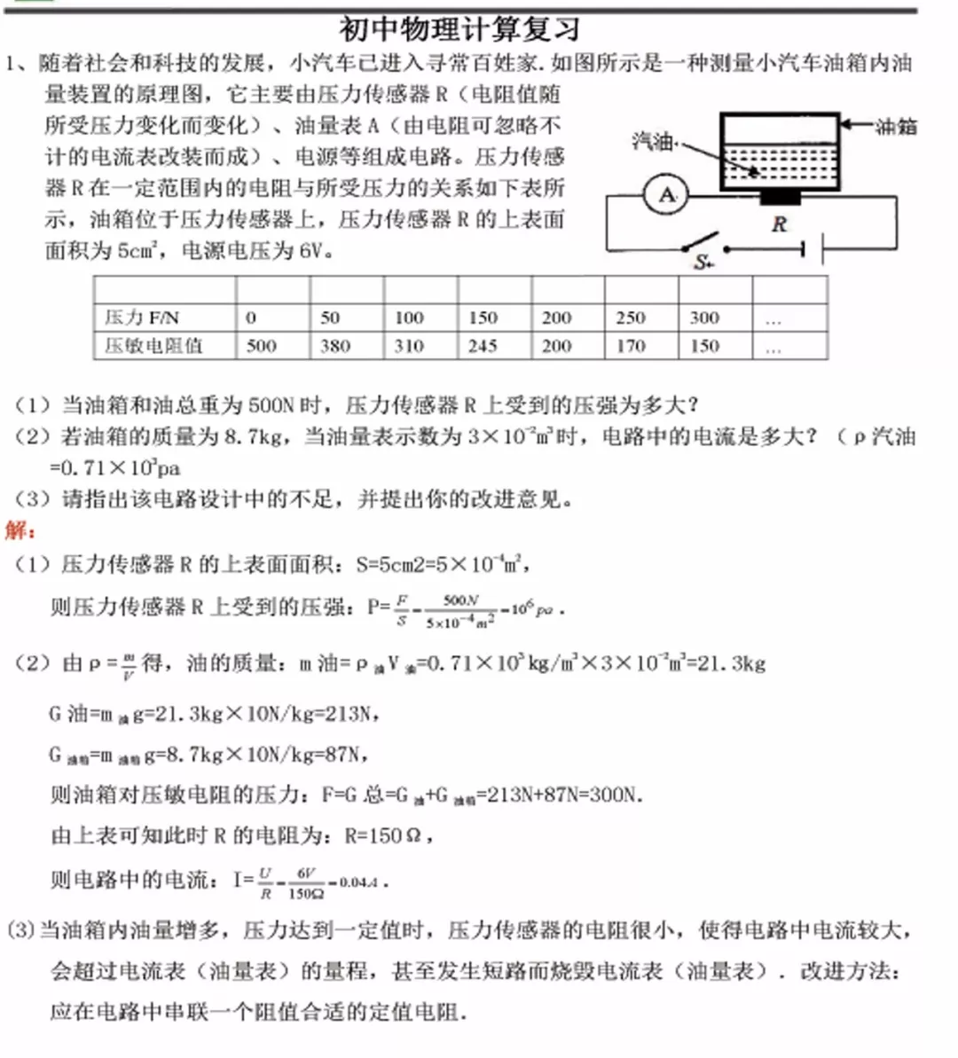 初中物理 | 中考物理压轴计算题专题训练(含答案),替孩子转发打印! 第1张