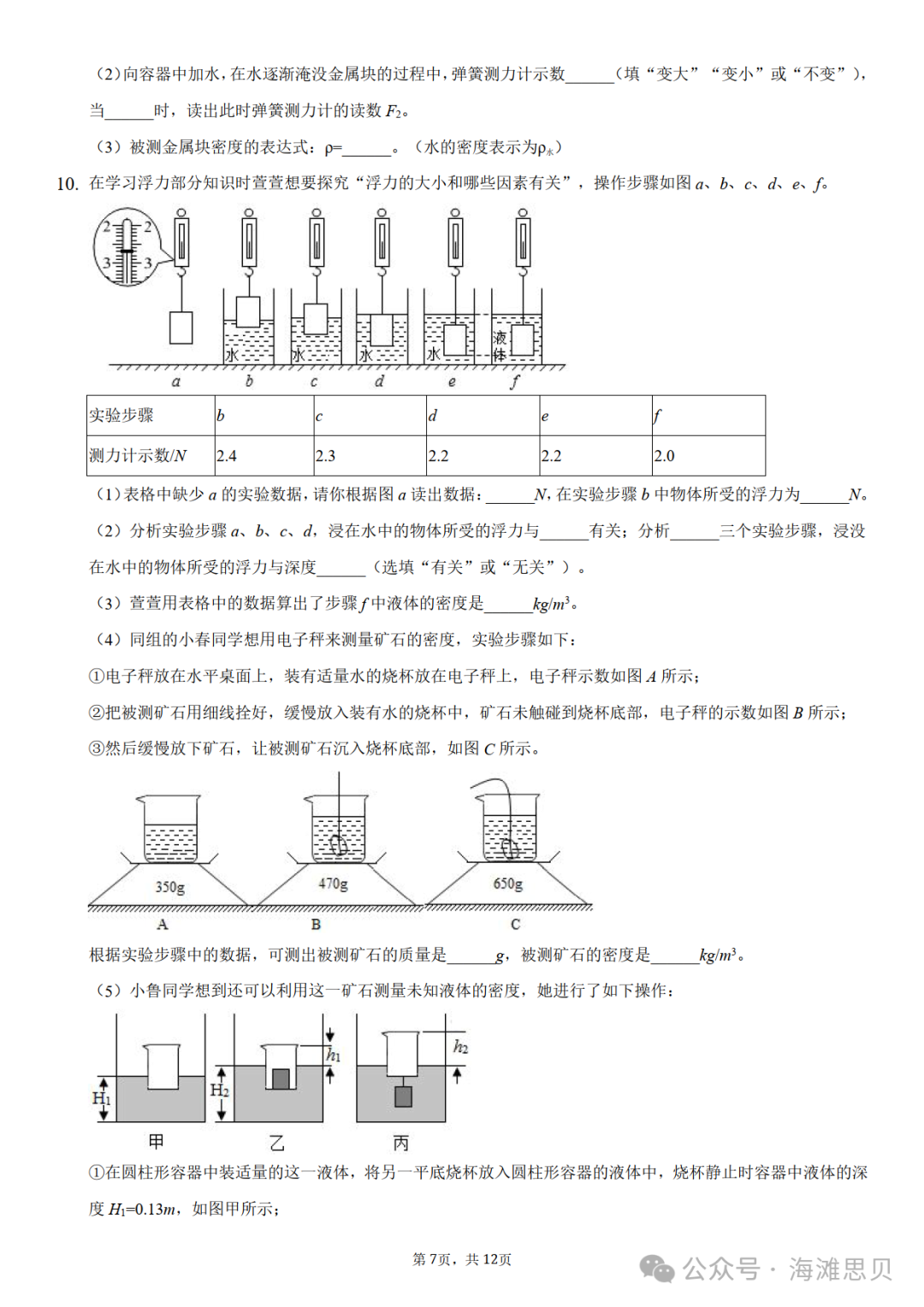 中考专项——利用浮力测密度 第11张