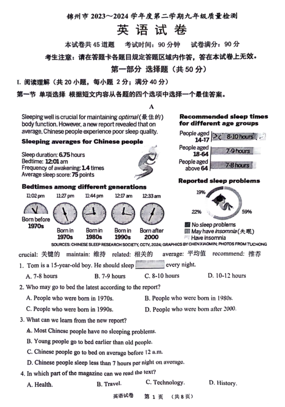 2024辽宁中考统一出题!大连必做全省9大城市二模真题+答案(沈鞍锦盘营阜葫本丹) 第9张