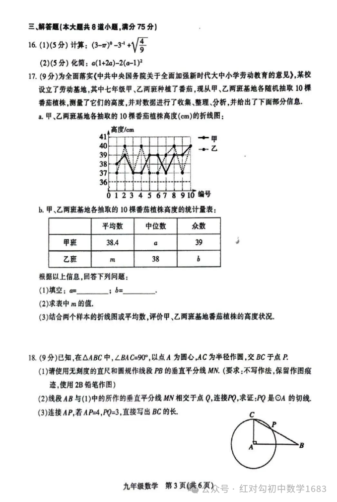 【中考模拟】2024年平顶山市中考数学第三次模拟试卷及答案 第4张