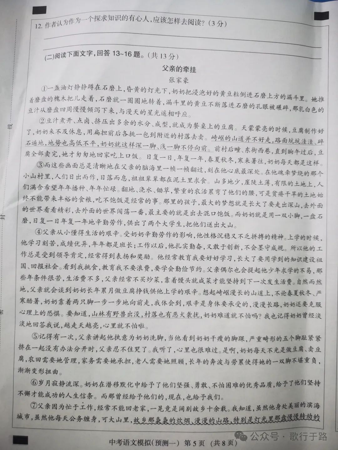 中考语文模拟试卷及答案 第5张