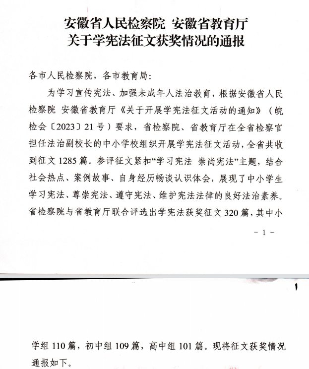 【喜报(222)】琅琊路小学一学生在安徽省宪法征文活动中喜获特等奖 第2张