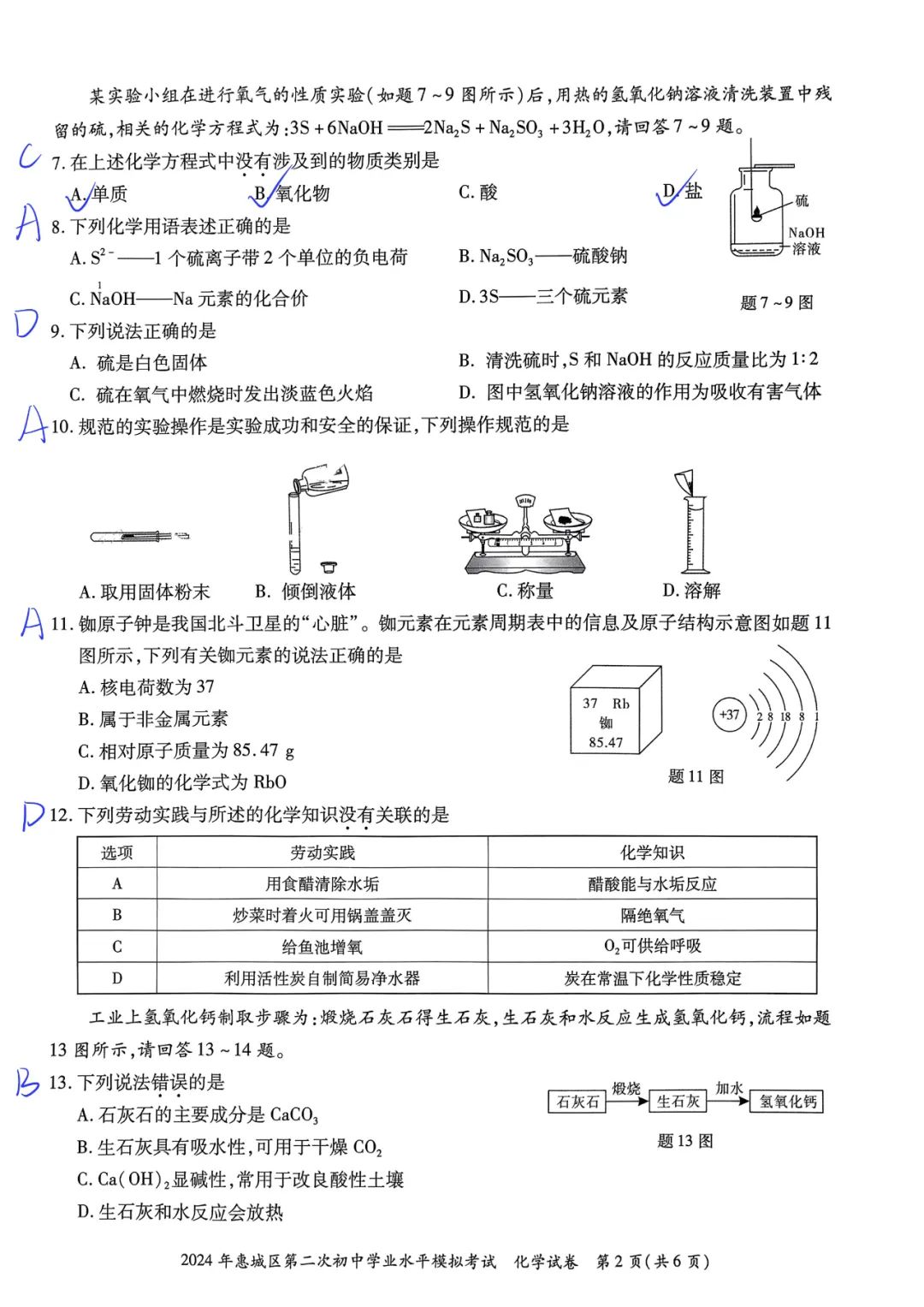 2024惠州市惠城区中考二模化学试卷+答案 第2张