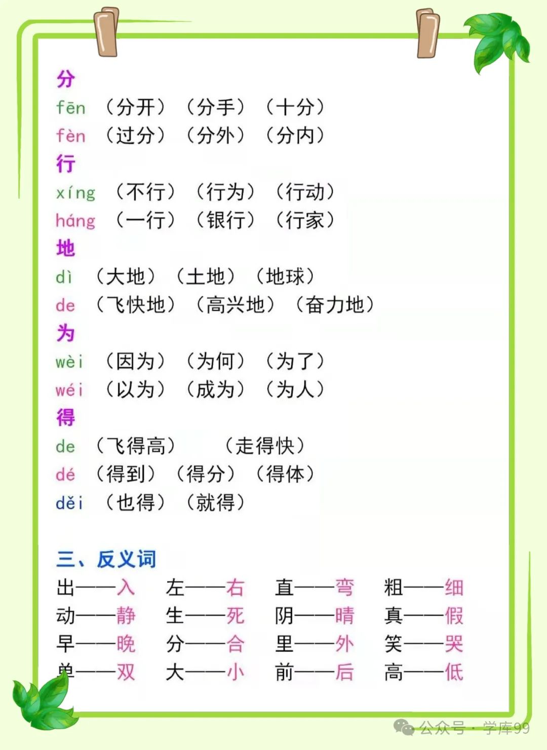 小学一年级语文下册期中重点复习知识 第4张