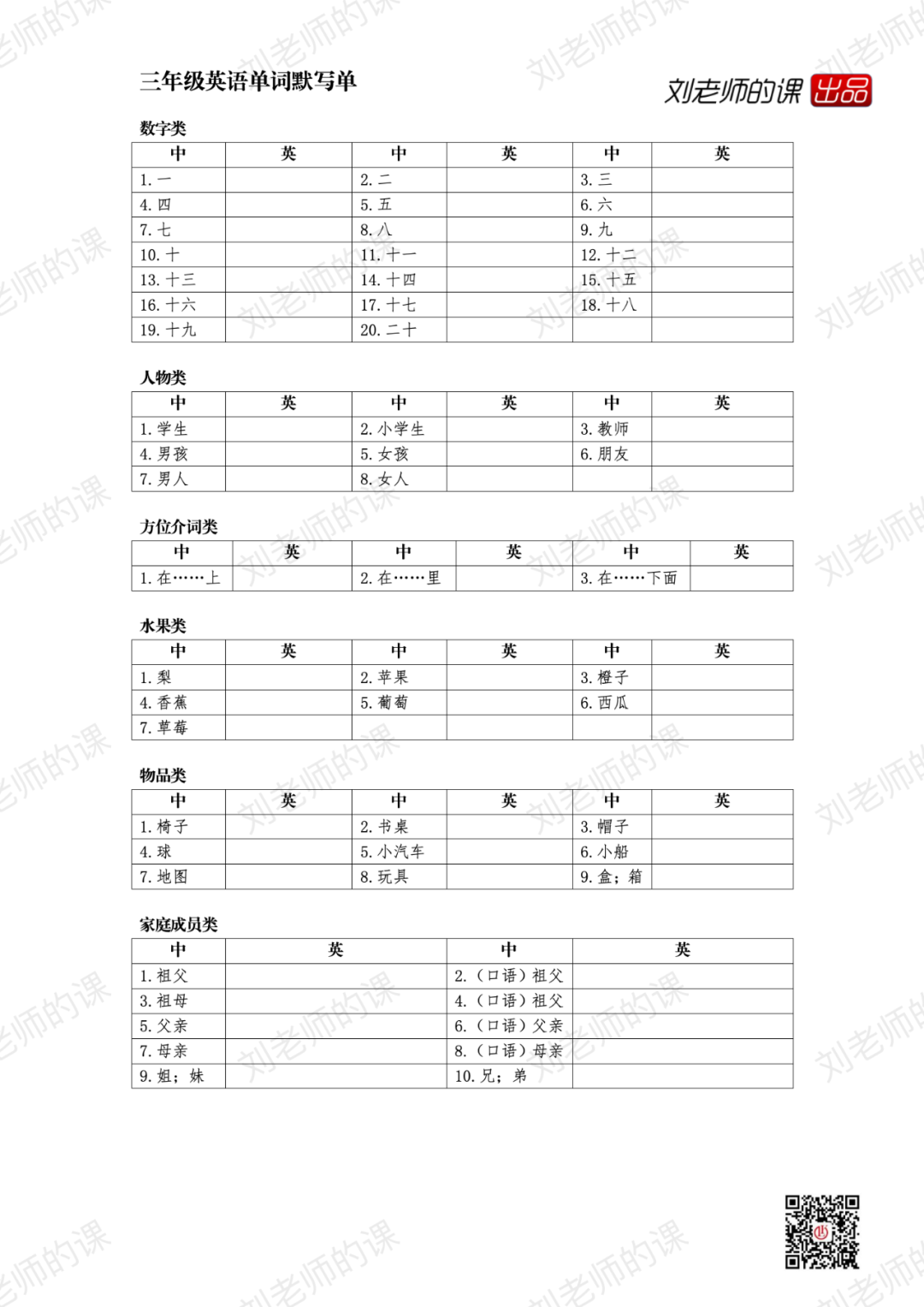 PEP人教版小学英语三年级单词默写单 第4张