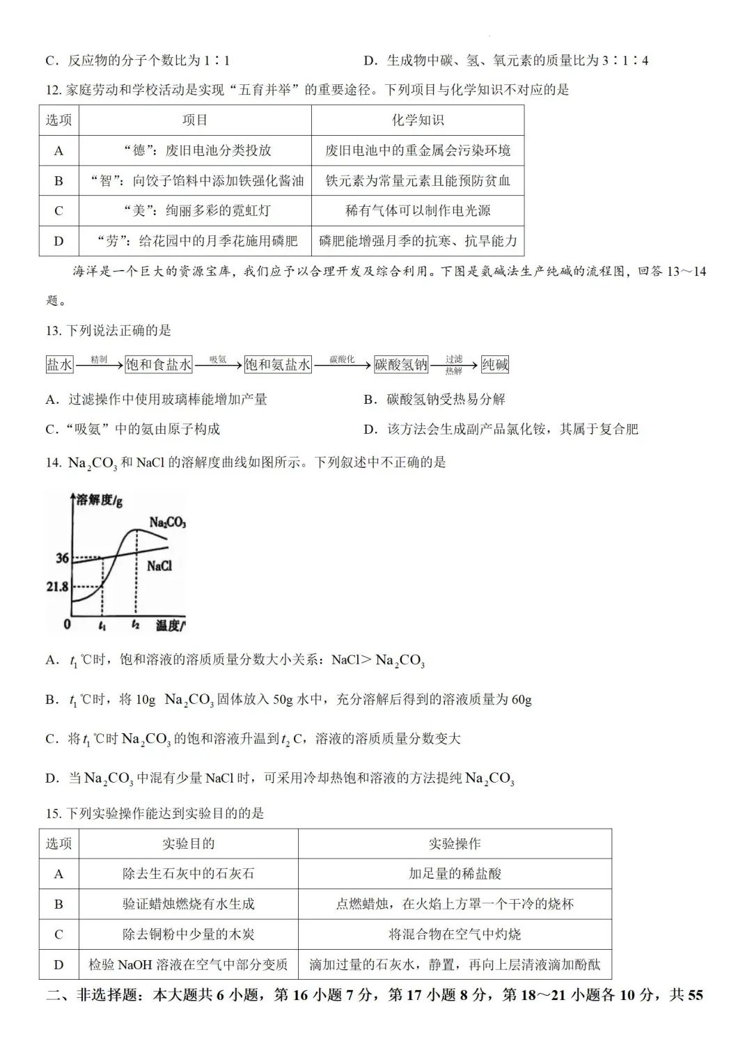 中考化学 | 2024广东省湛江市廉江市中考模拟检测题含答案 第6张