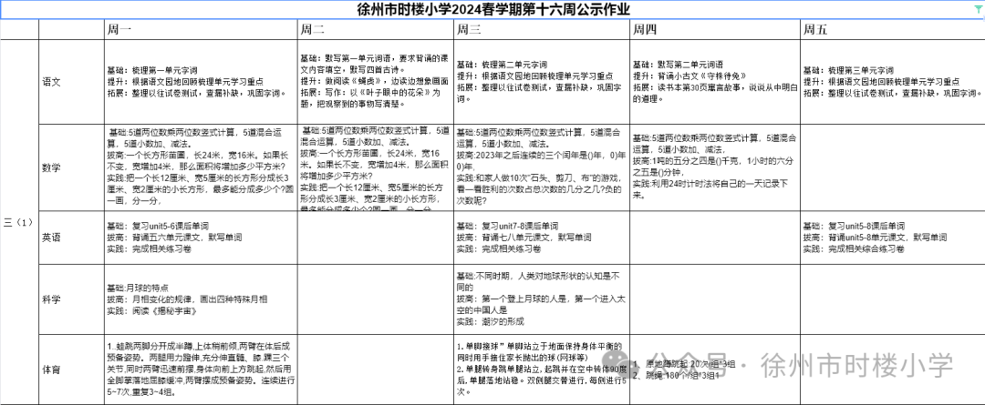 徐州市时楼小学2024春学期第十六周公示作业 第1张